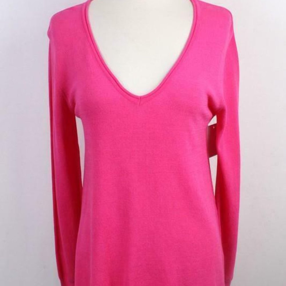 V-neck Split Hem Hi Low Sweater - Picture 2 of 4